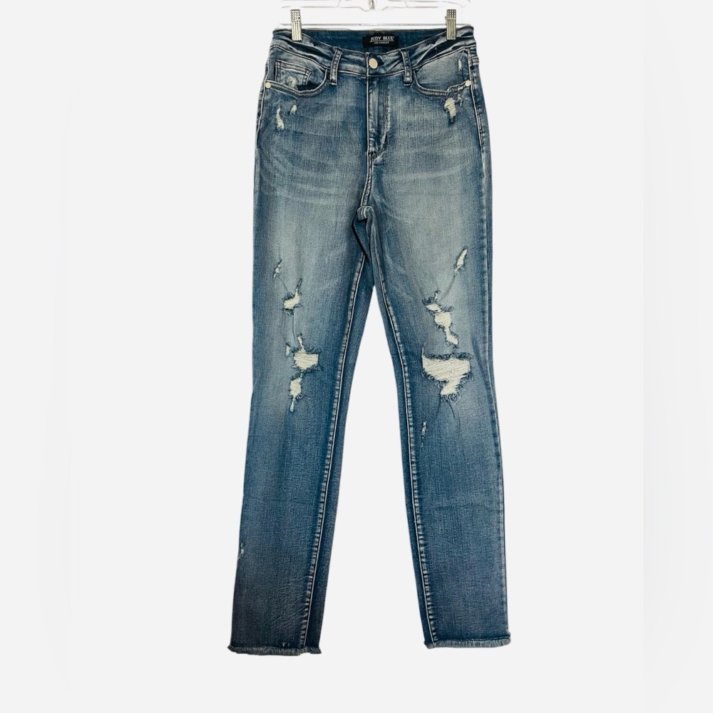 Judy Blue Light Wash Distressed Boyfriend Jeans‎ Sz 7/28